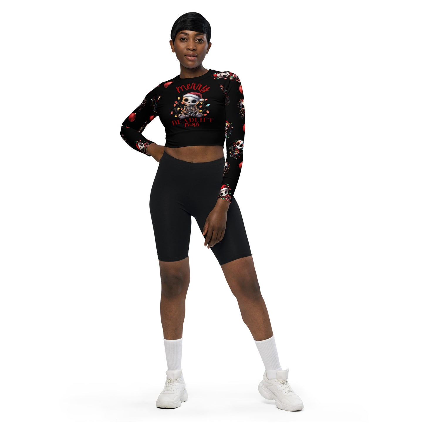 Eco Friendly long-sleeve crop top - Merry Deadlift-mas