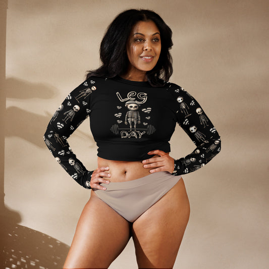 Eco friendly long-sleeve crop top - Jailhouse Skeleton "Leg Day"