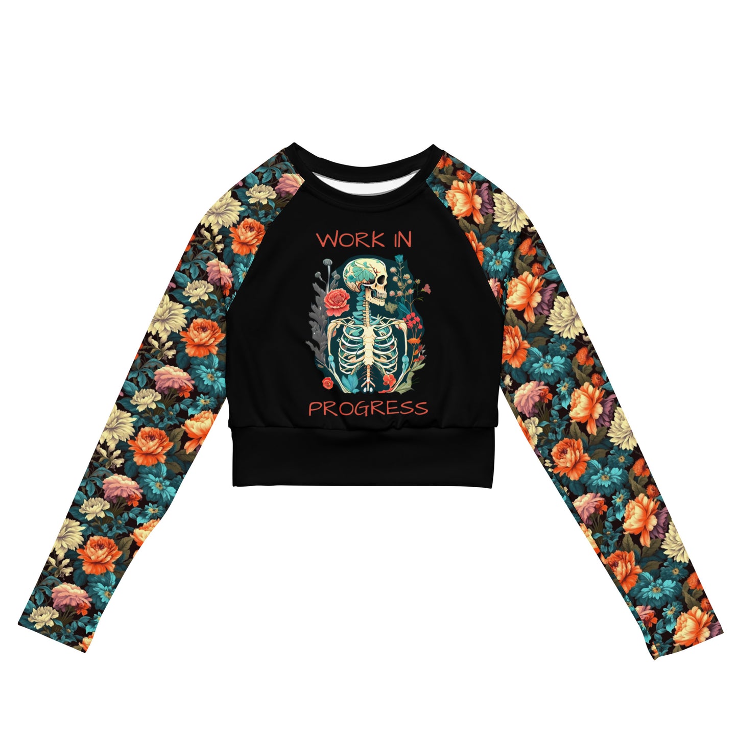 Eco Friendly long-sleeve crop top - Skeleton "Work in Progress"