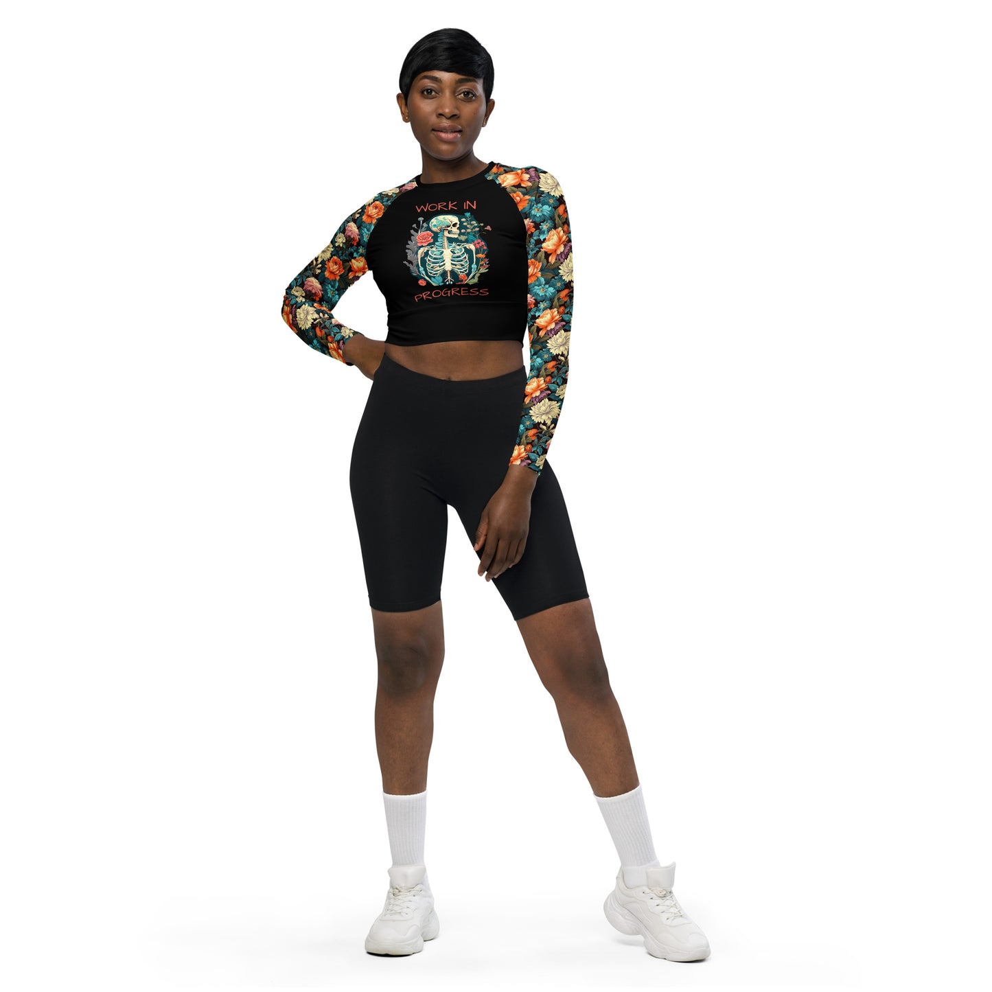Eco Friendly long-sleeve crop top - Skeleton "Work in Progress"