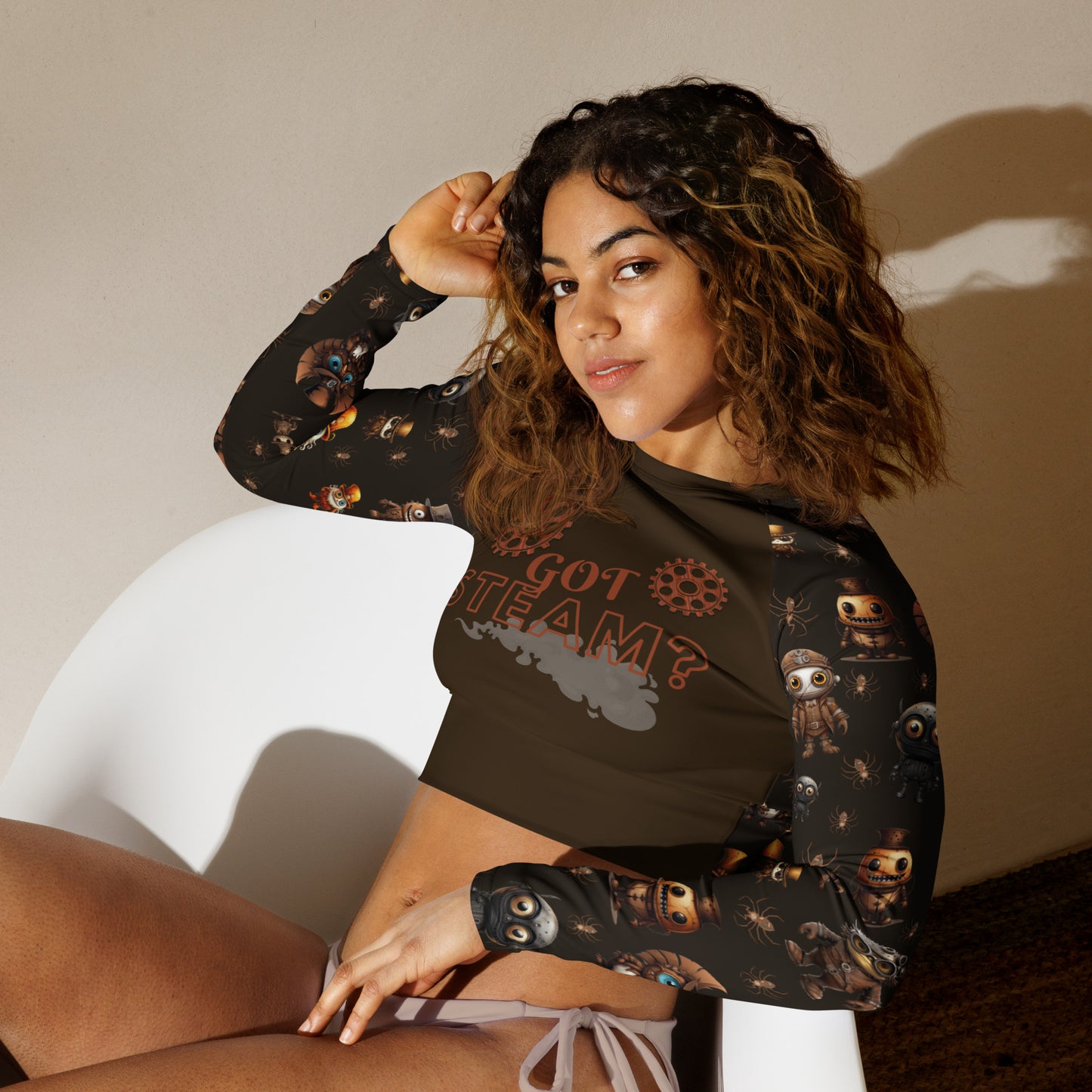Eco Friendly long-sleeve crop top - Misfit Steampunk Crew "Got Steam"