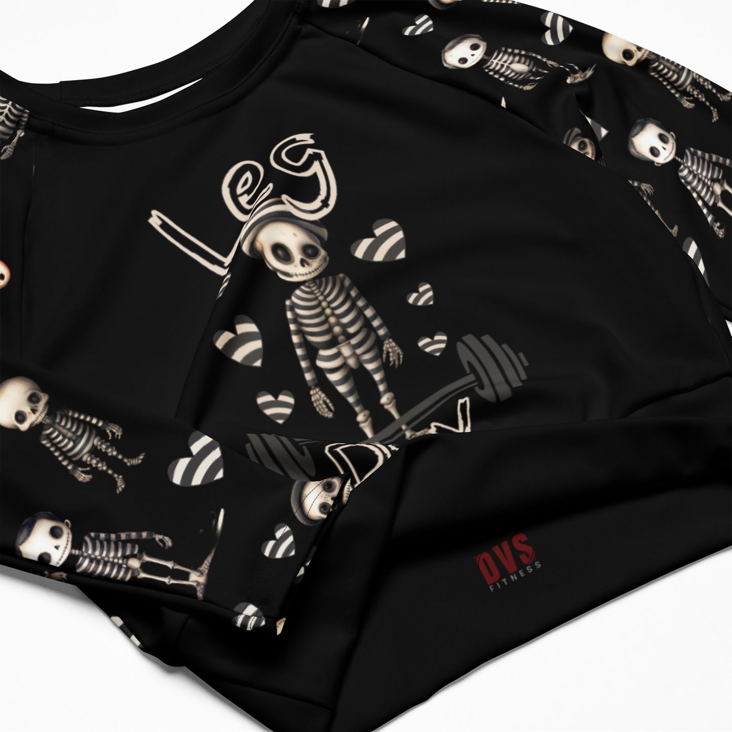 Eco friendly long-sleeve crop top - Jailhouse Skeleton "Leg Day"