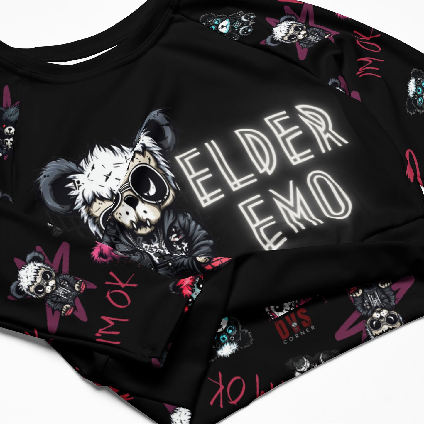 Eco - Friendly Long sleeved Crop Top - Emo Teddies 'Elder Emo'
