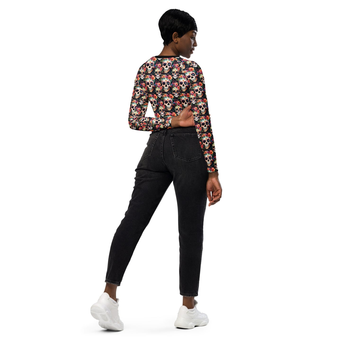 Eco Friendly long-sleeve crop top - Sugar Skulls "Day of the Deadlift"