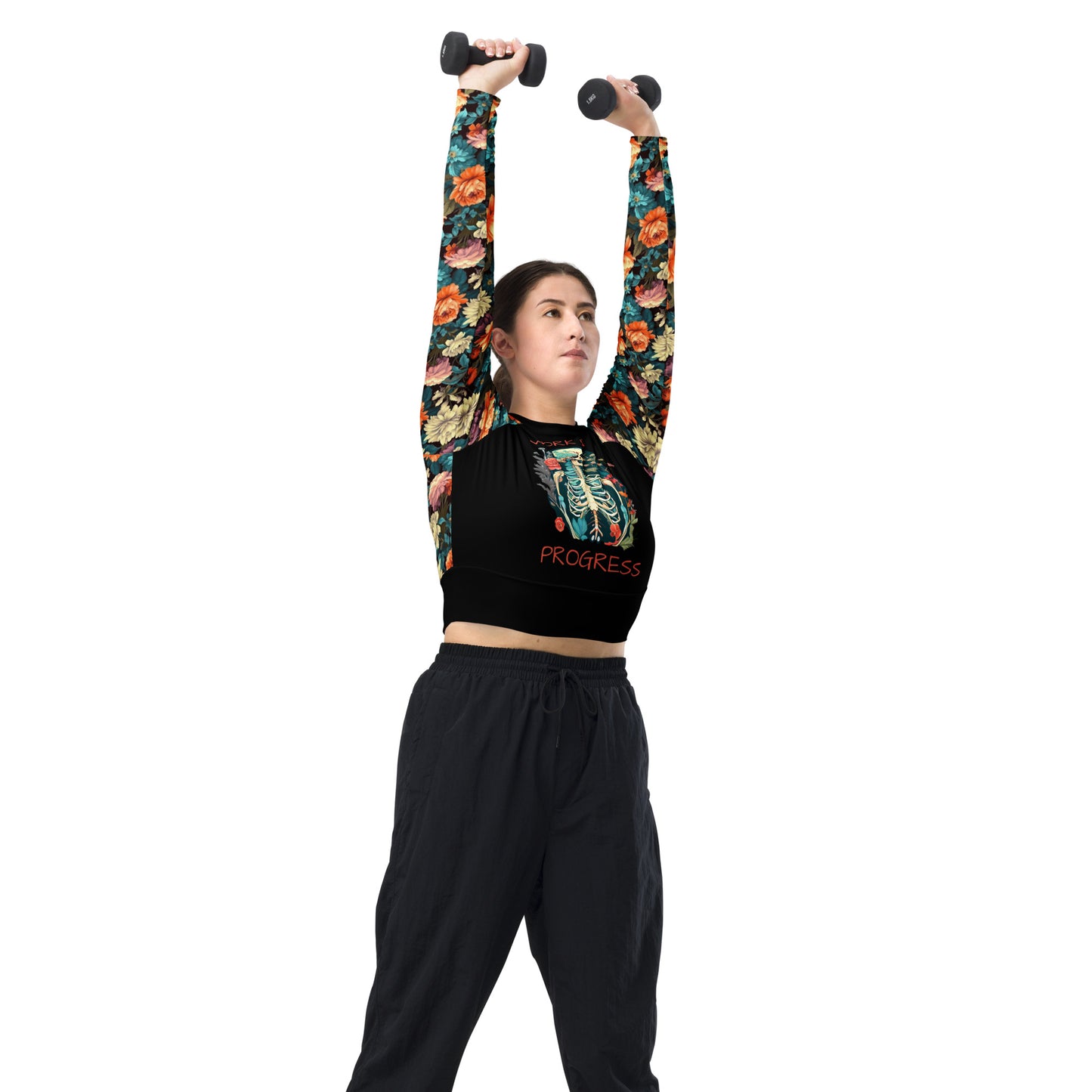 Eco Friendly long-sleeve crop top - Skeleton "Work in Progress"