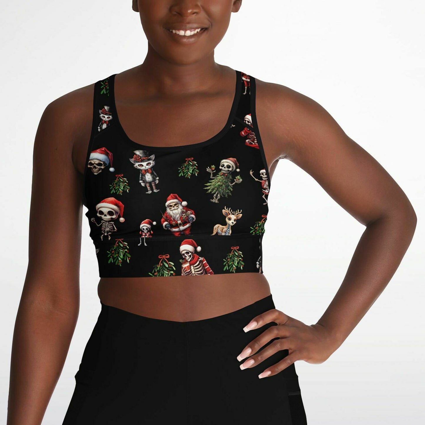 Mesh Padded Sports Bra - skeleton christmas