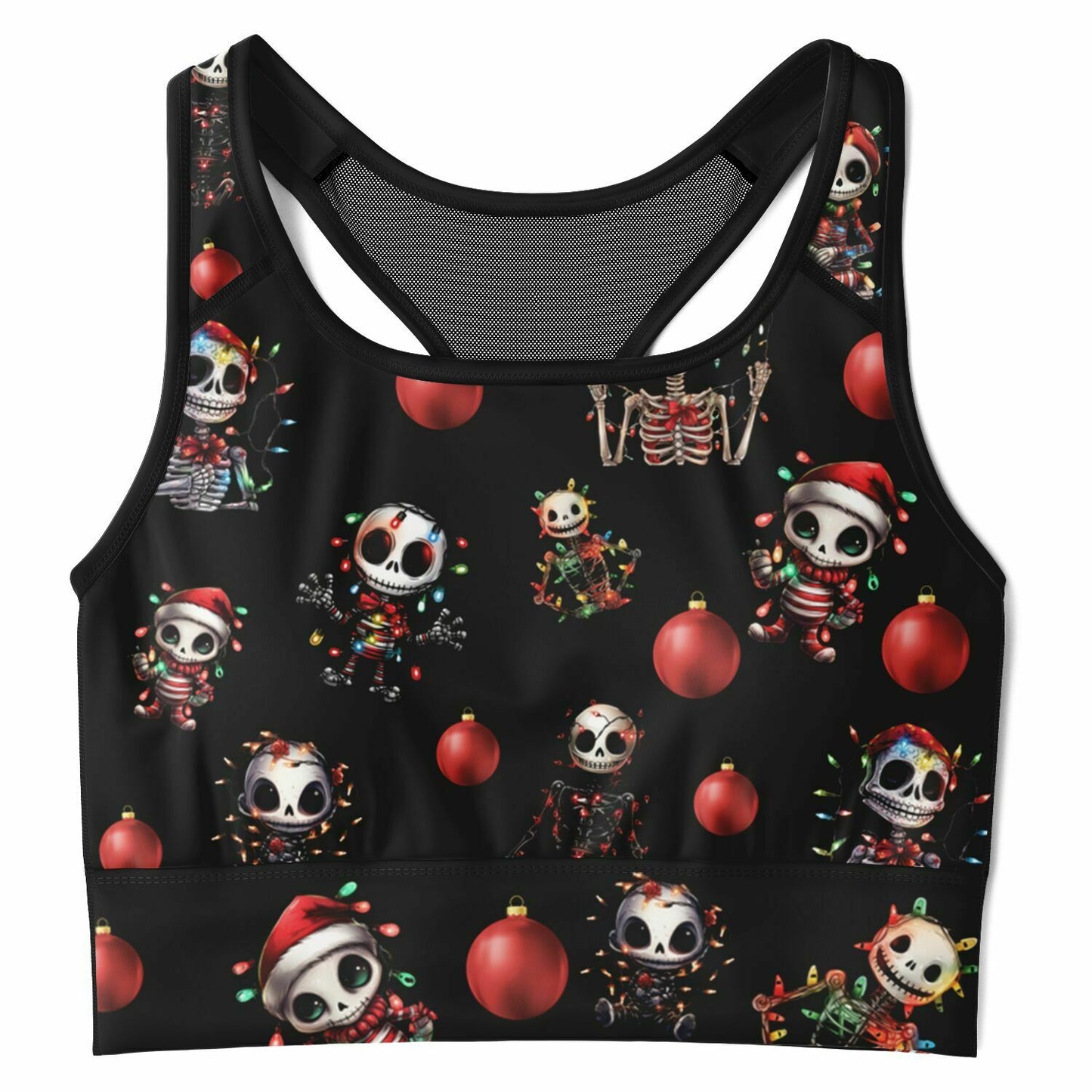 Mesh Padded Sports Bra - festive skeleton