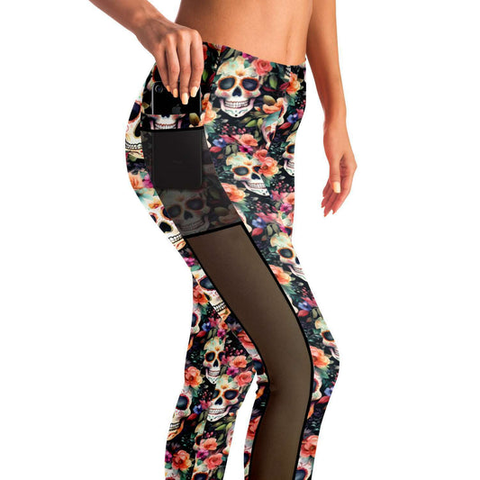 Sugar Skull - Mesh Pocket Performance Leggings