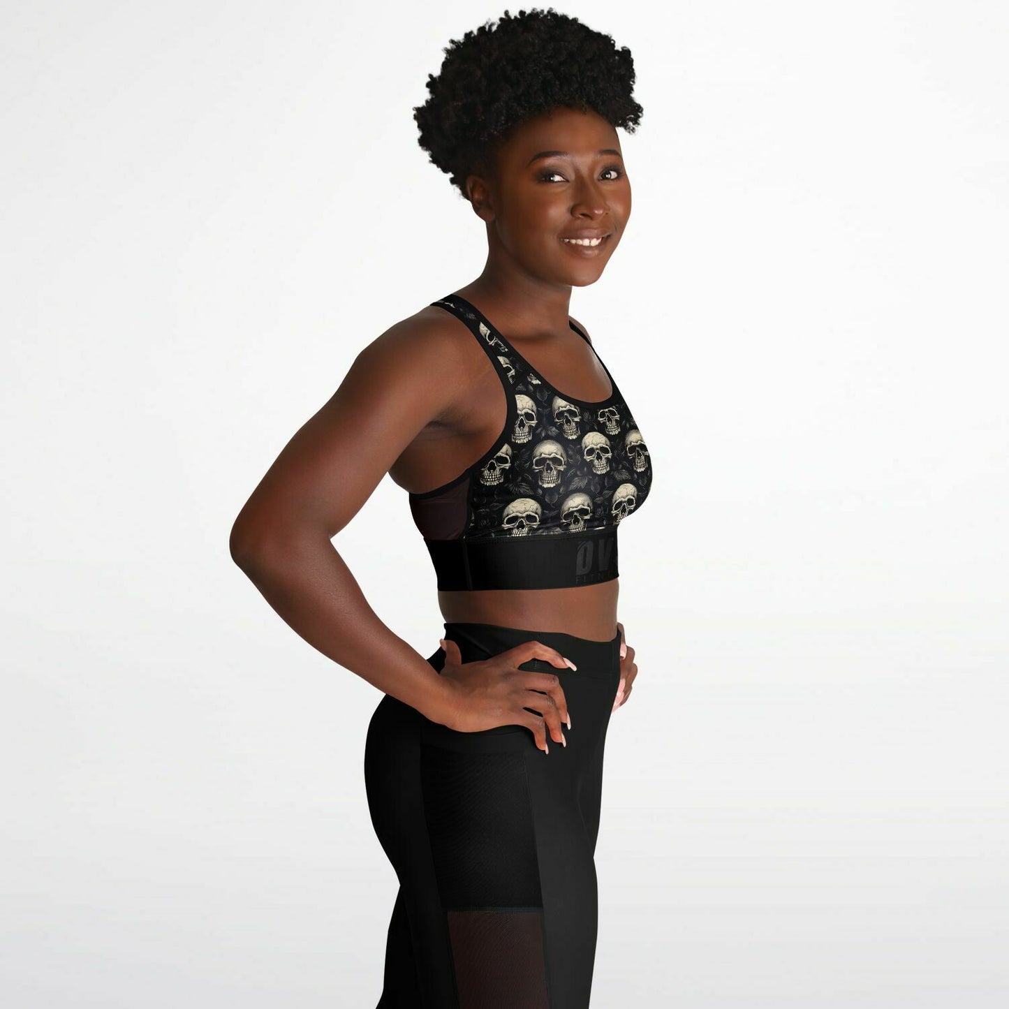 skull Mesh Padded Sports Bra - goth aesthetic