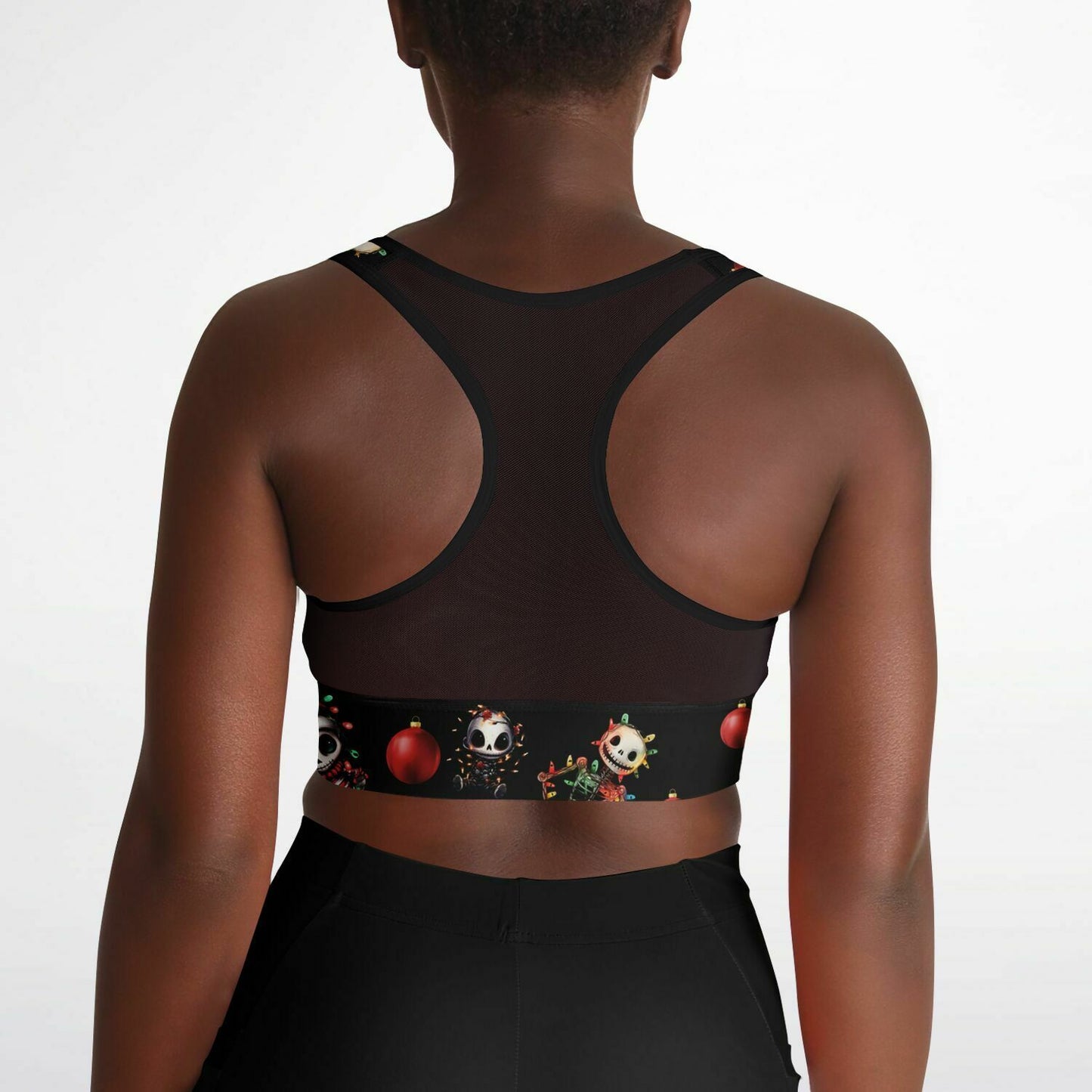 Mesh Padded Sports Bra - festive skeleton