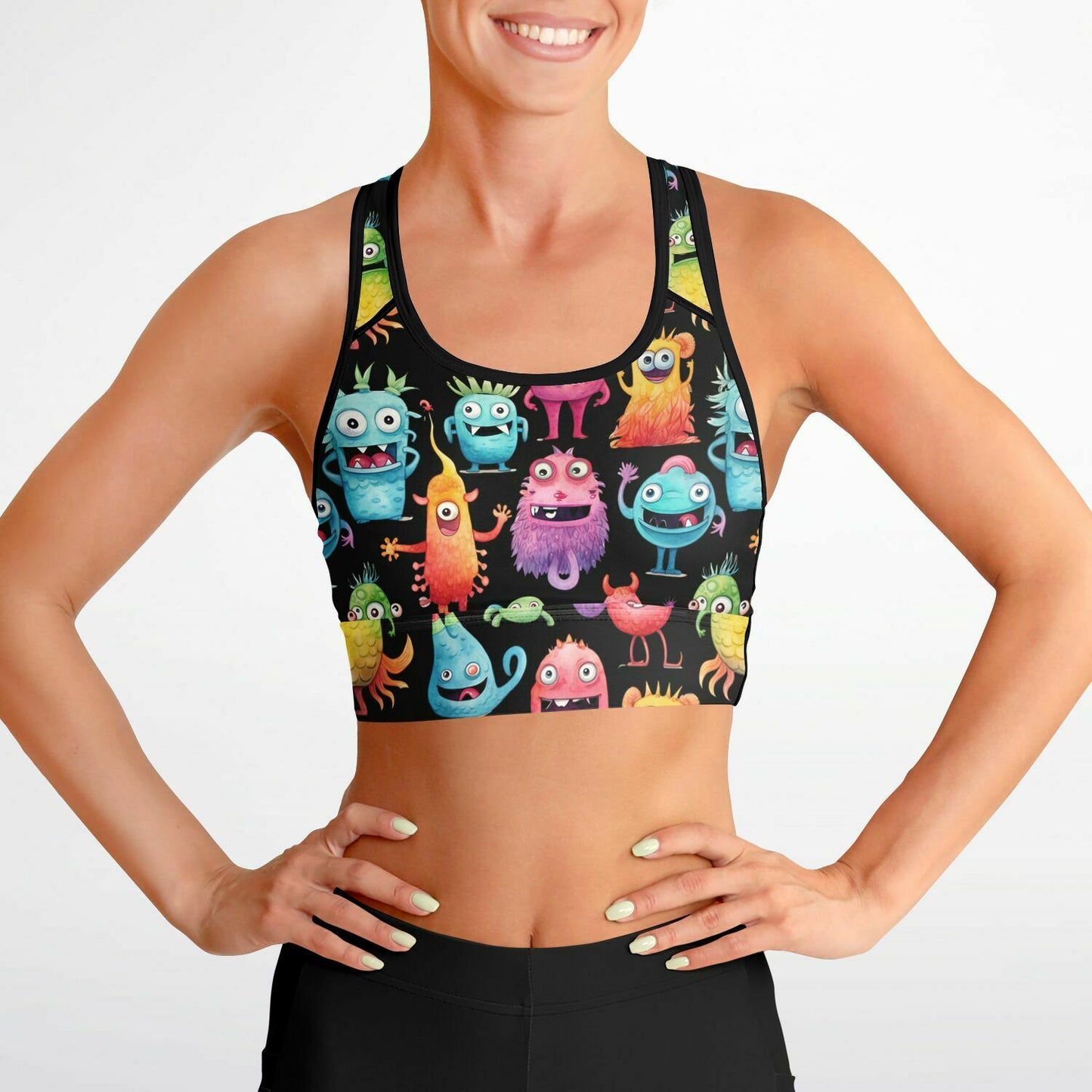 Mesh Padded Sports Bra - cheerful monster