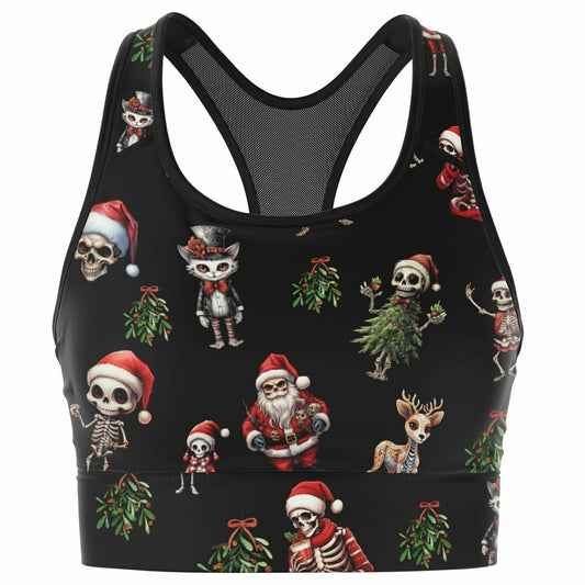 Mesh Padded Sports Bra - skeleton christmas