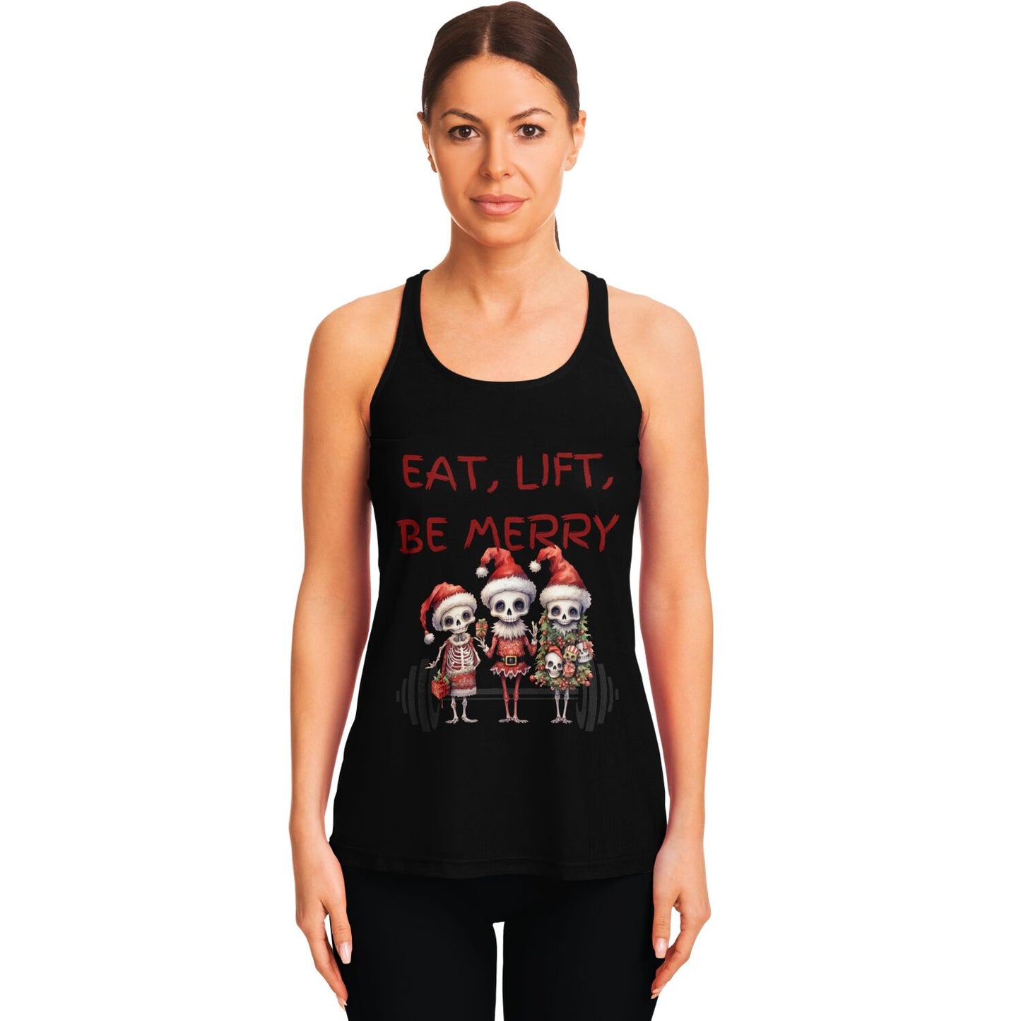 Skeleton Christmas "Eat Lift Be Merry" - Racerback Tank Top