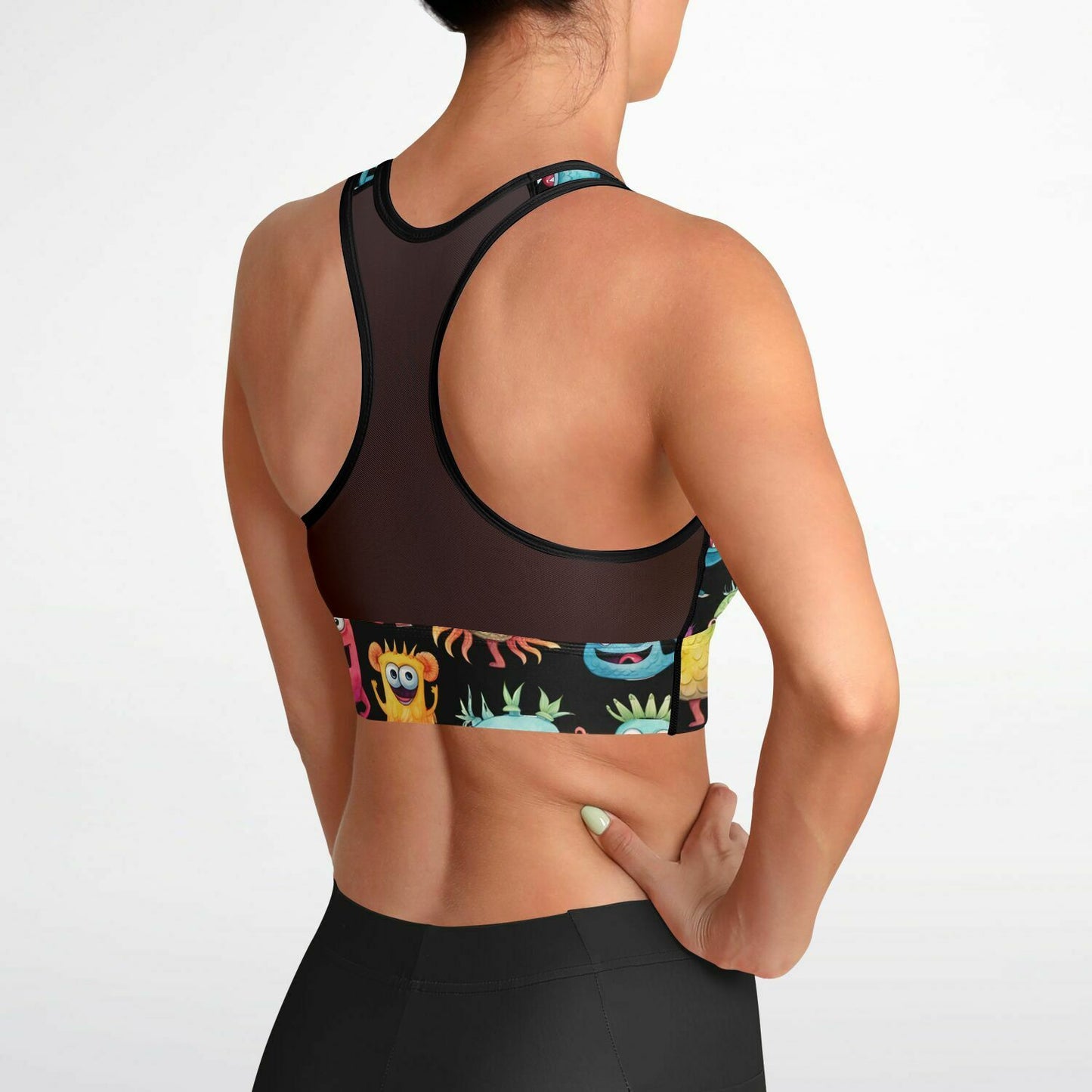 Mesh Padded Sports Bra - cheerful monster
