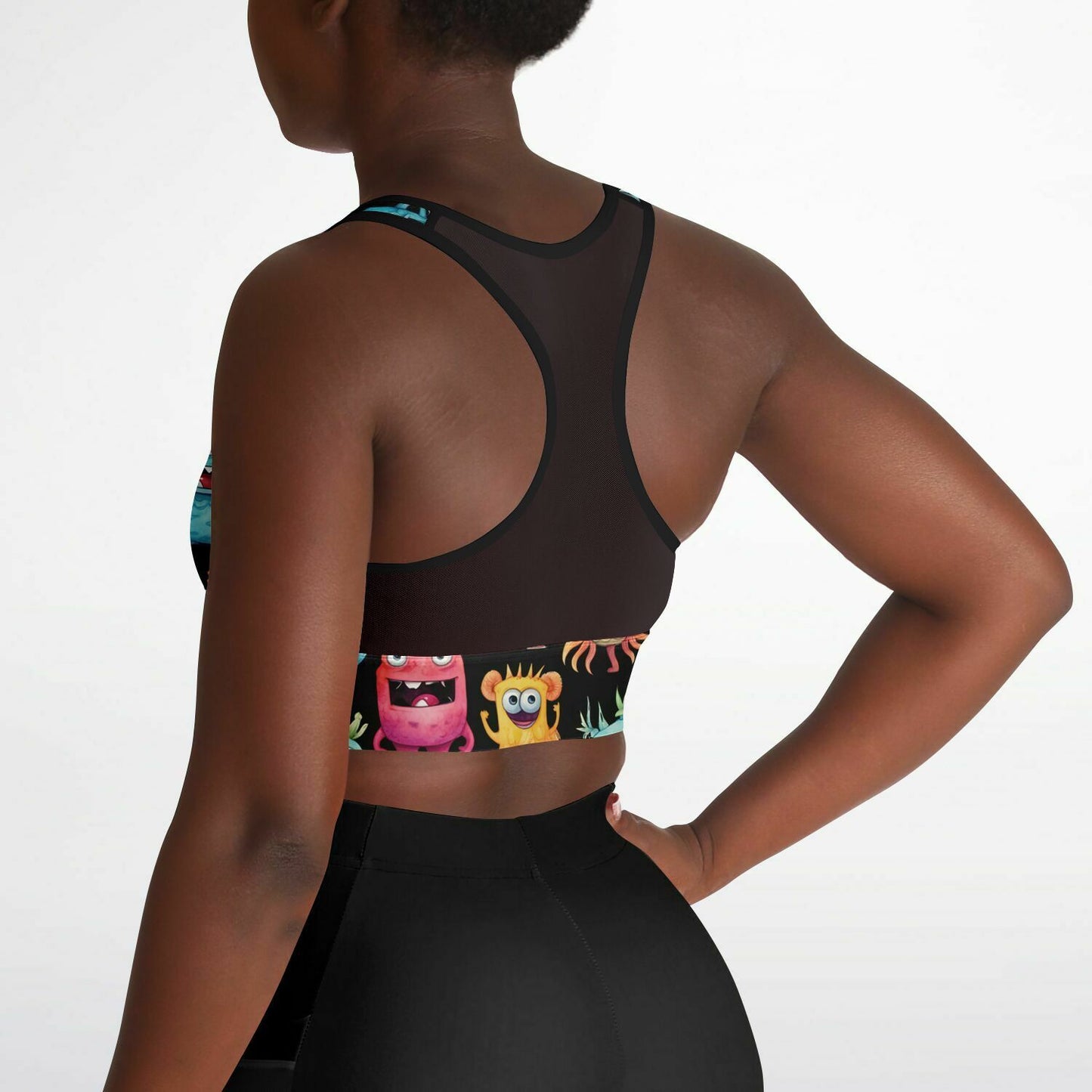 Mesh Padded Sports Bra - cheerful monster