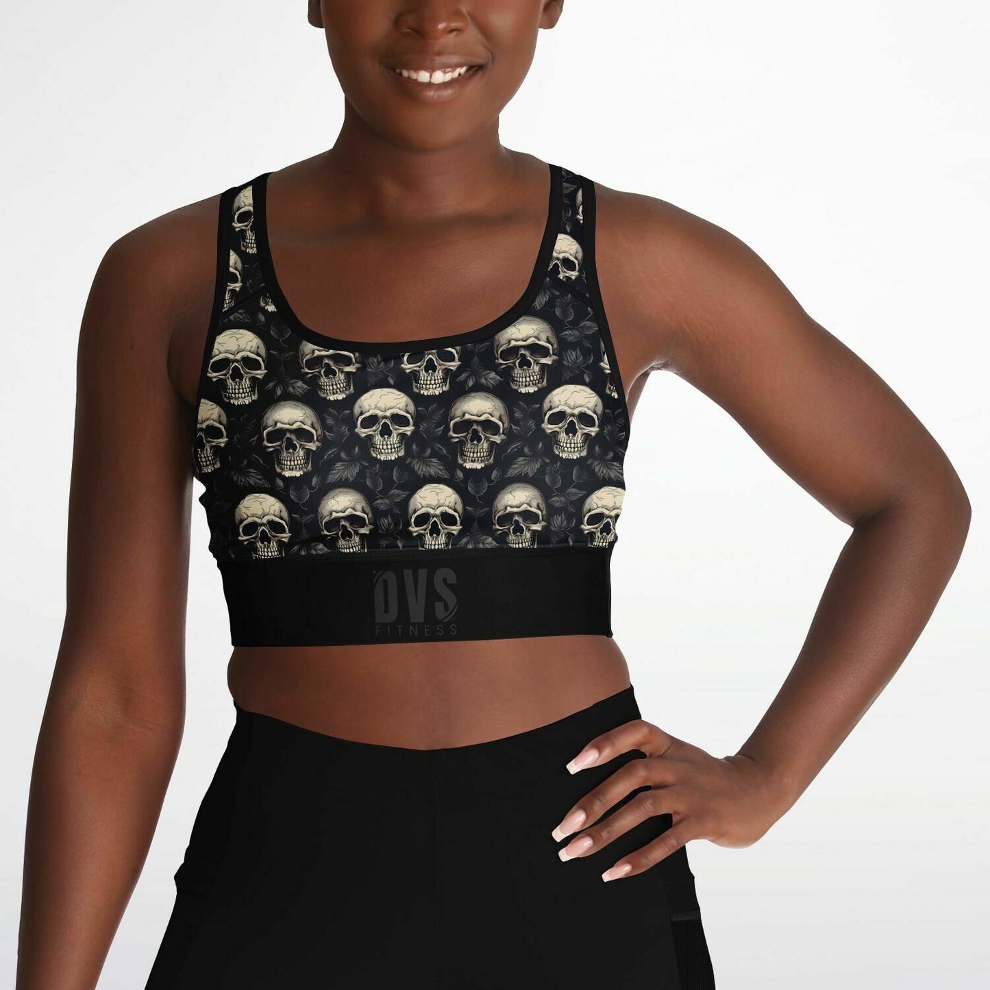 skull Mesh Padded Sports Bra - goth aesthetic