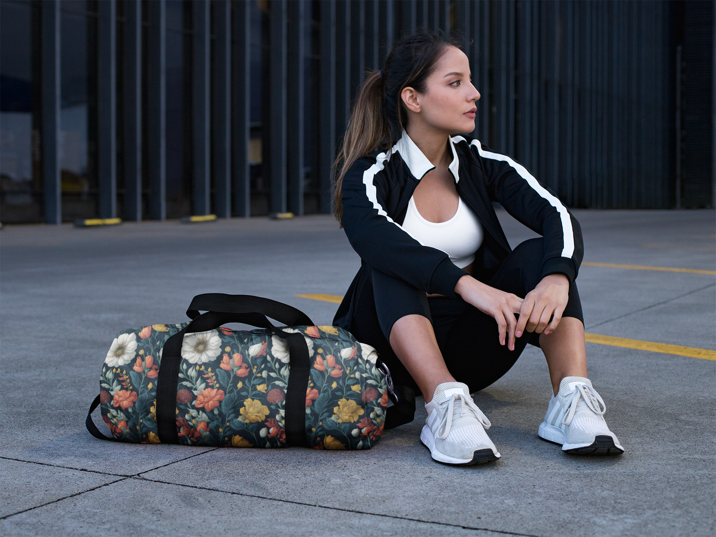 Whimsigoth Skull and Flowers Gym Bag - Duffle bag